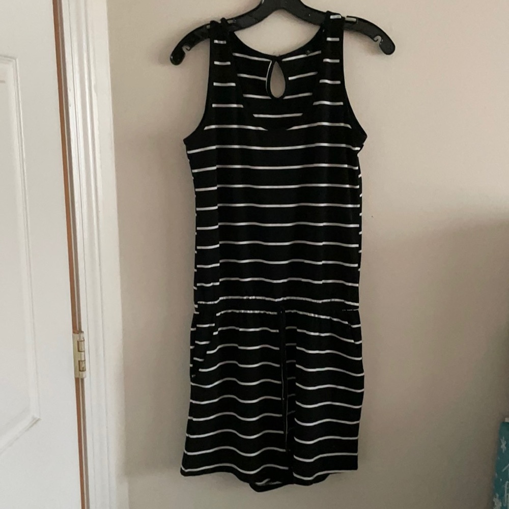 Black/white stripe romper